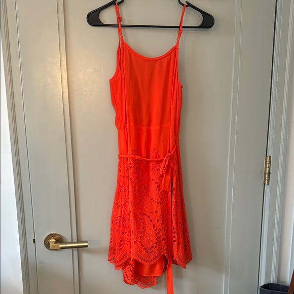 All Saints Tangerine Orange Dress with Embroidered Trim - Picture 4 of 6